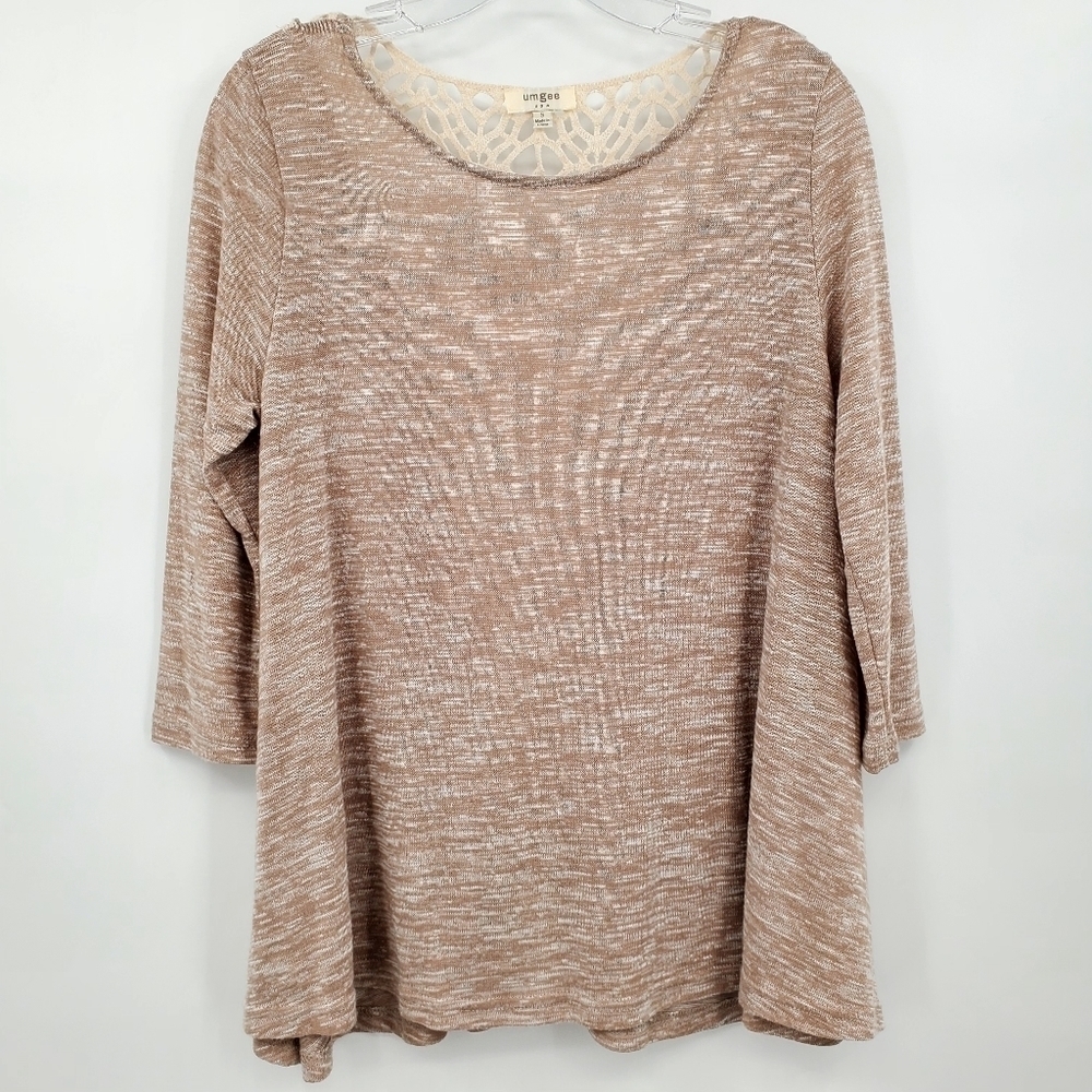 Umgee Lace Back 3/4 Sleeve Boho Tan Top
